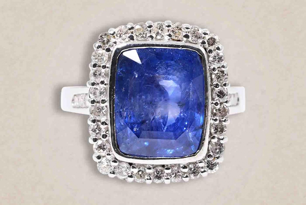 Sapphire and Diamond Ring with fancy cut blue Sapphire