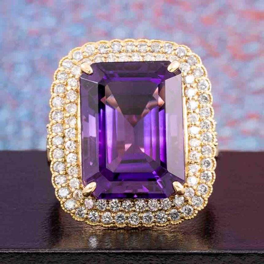 16.95ct Amethyst & Diamond Ring