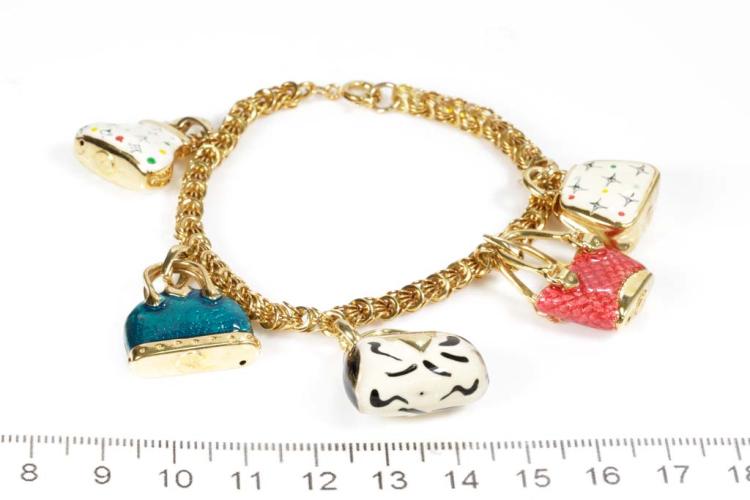 9 Carat Yellow Gold Charm Bracelet Laden with Various Charms Attractively  Detailed 19.5cm Long