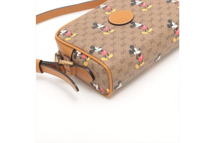 Gucci x Disney Mini Vintage GG Supreme Monogram Mickey Mouse Round Shoulder Bag Beige Vintage Sun Oil