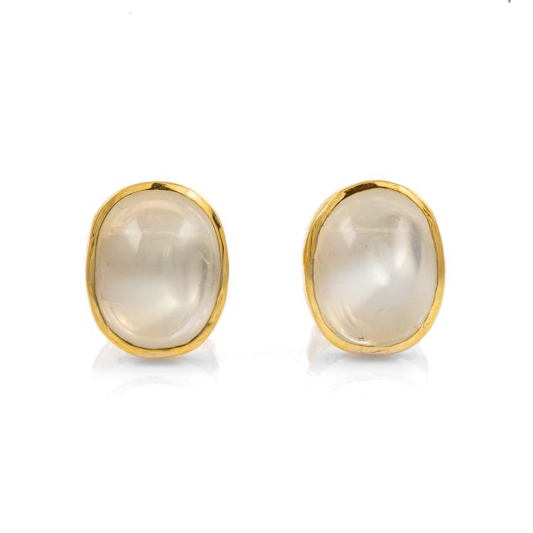 Vintage Pearl Moonstone Stud Earrings | GHW