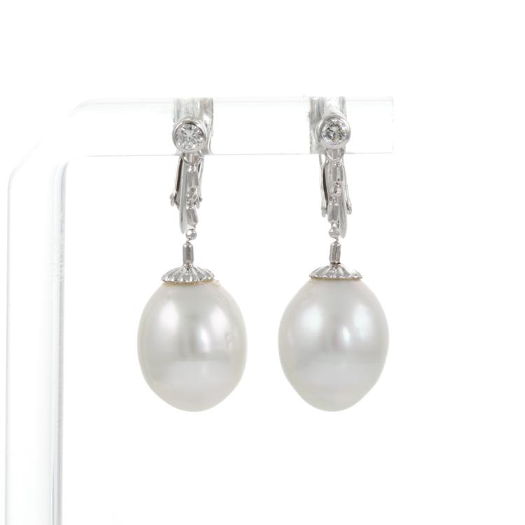 11.4mm South Sea Pearl, Diamond Earrings | First State Auctions United ...