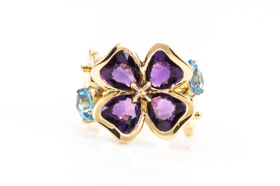 Amethyst and Blue Topaz Ring in 10kt Yellow Gold - Size 7 | Lloyd Gems