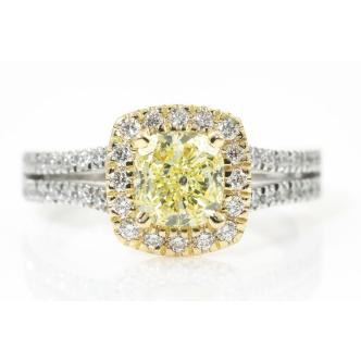 1.25ct Fancy Yellow Diamond Halo Ring GIA