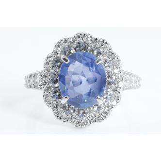 Unheated Sri Lankan Sapphire & Diamond Ring GIA