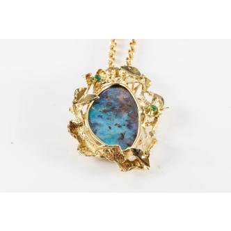 Boulder Opal, Emerald and Diamond Pendant