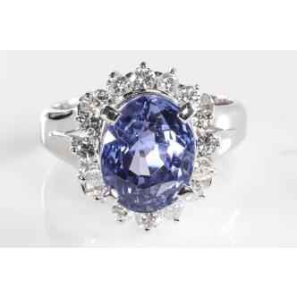 Unheated 6.34ct Sapphire & Diamond Ring