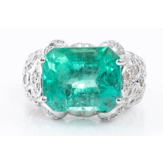 7.83ct Emerald and Diamond Ring GIA