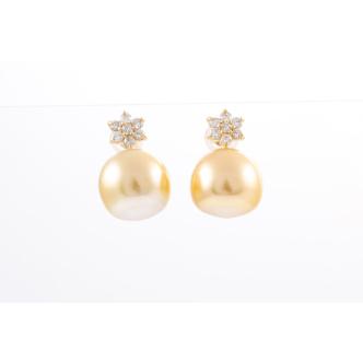 Golden South Sea Pearls & Diamond Earrings