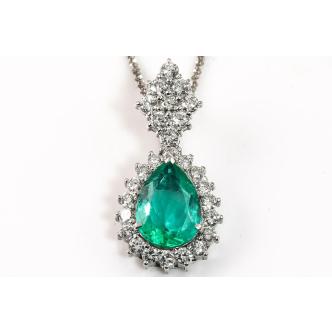 3.05ct Emerald and Diamond Pendant