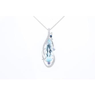 Aquamarine, Sapphire & Diamond Pendant