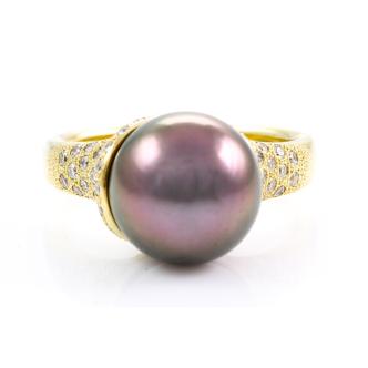 11.6mm Tahitian Pearl and Diamond Ring