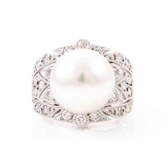 12.8mm Pearl and Diamond Ring