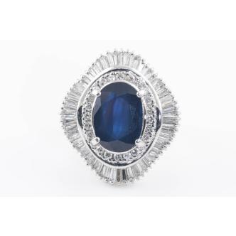 6.24ct Blue Sapphire and Diamond Ring