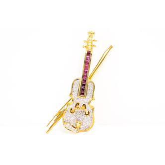 Ruby and Diamond Violin Brooch