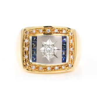 Blue Sapphire & Diamond Mens Ring 13.3g