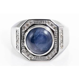 Star Sapphire 7.98ct & Diamond Mens Ring