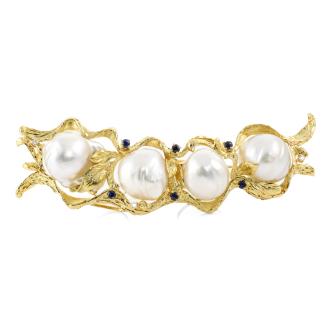 Baroque Pearl, Sapphire & Diamond Brooch