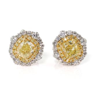 1.19ct Yellow and White Diamond Earrings