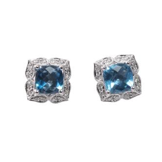 1.88ct Blue Topaz and Diamond Earrings