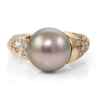 11.1mm Tahitian Pearl & Diamond Ring
