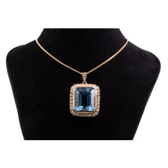 35.01ct Blue Topaz and Diamond Pendant