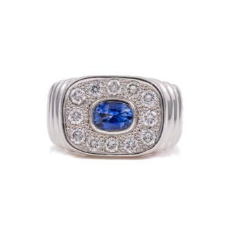 1.37ct Sapphire & Diamond Mens Ring 42g