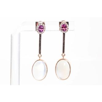 Ruby, Moonstone & Diamond Earrings