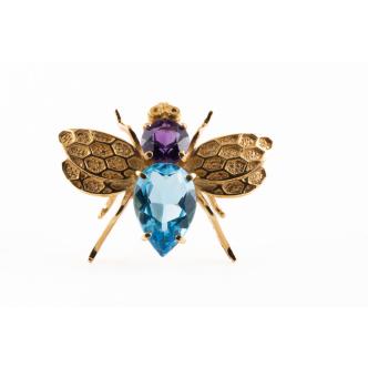 Gemstone Fly Motif Brooch