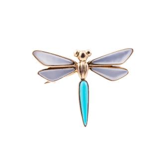Dragonfly Motif Turquoise & MOP Brooch