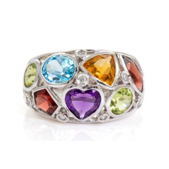 Mixed Gemstones and Diamond Ring