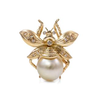 Pearl and Diamond Bee Design Brooch