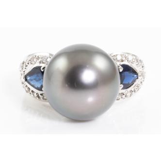 Tahitian Pearl, Sapphire & Diamond Ring