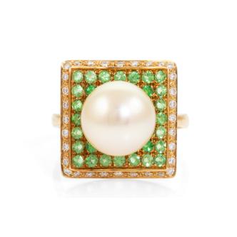 11.7mm Pearl, Peridot & Diamond Ring