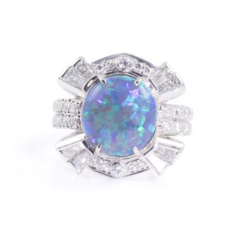 5.60ct Black Opal and Diamond Ring