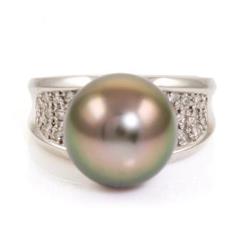 12.0mm Tahitian Pearl and Diamond Ring