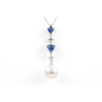 9.0mm Pearl, Sapphire & Diamond Pendant