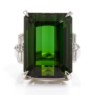 28.74ct Green Tourmaline & Diamond Ring