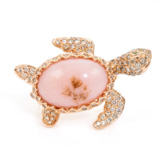Pink Opal & Diamond Turtle Ring