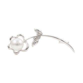 11.4mm Pearl and Diamond Flower Brooch