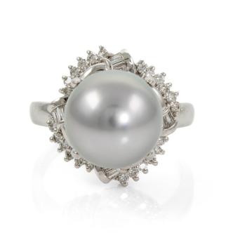 11.2mm Tahitian Pearl and Diamond Ring