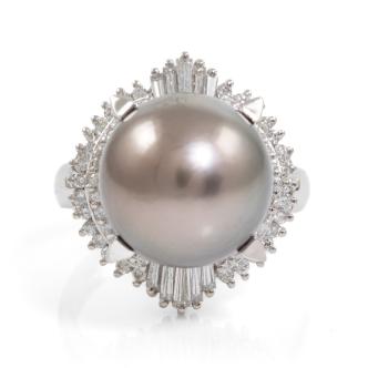 12.5mm Tahitian Pearl and Diamond Ring