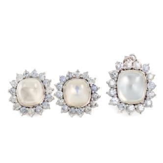 Moonstone & Sapphire Pendant & Earrings