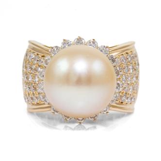 14.4mm Golden South Pearl & Diamond Ring