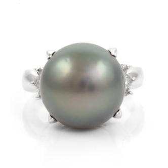 14.2mm Tahitian Pearl and Diamond Ring