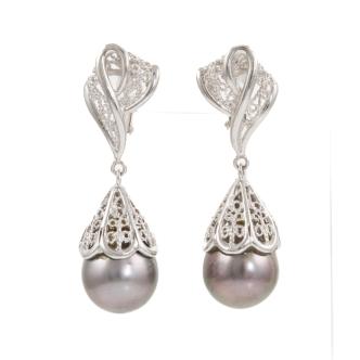 Tahitian Pearl and Diamond Earrings