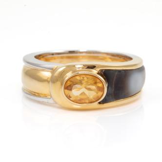 Citrine and Mother of Pearl Gold Ring