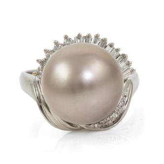 12.8mm Tahitian Pearl and Diamond Ring