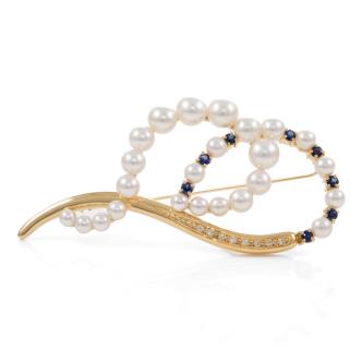Akoya Pearl, Sapphire & Diamond Brooch
