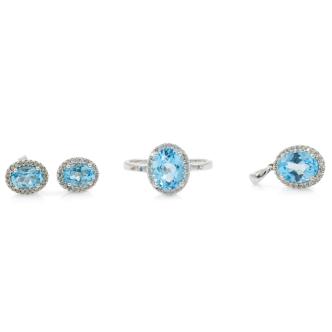 Blue Topaz Ring, Earring & Pendant Set
